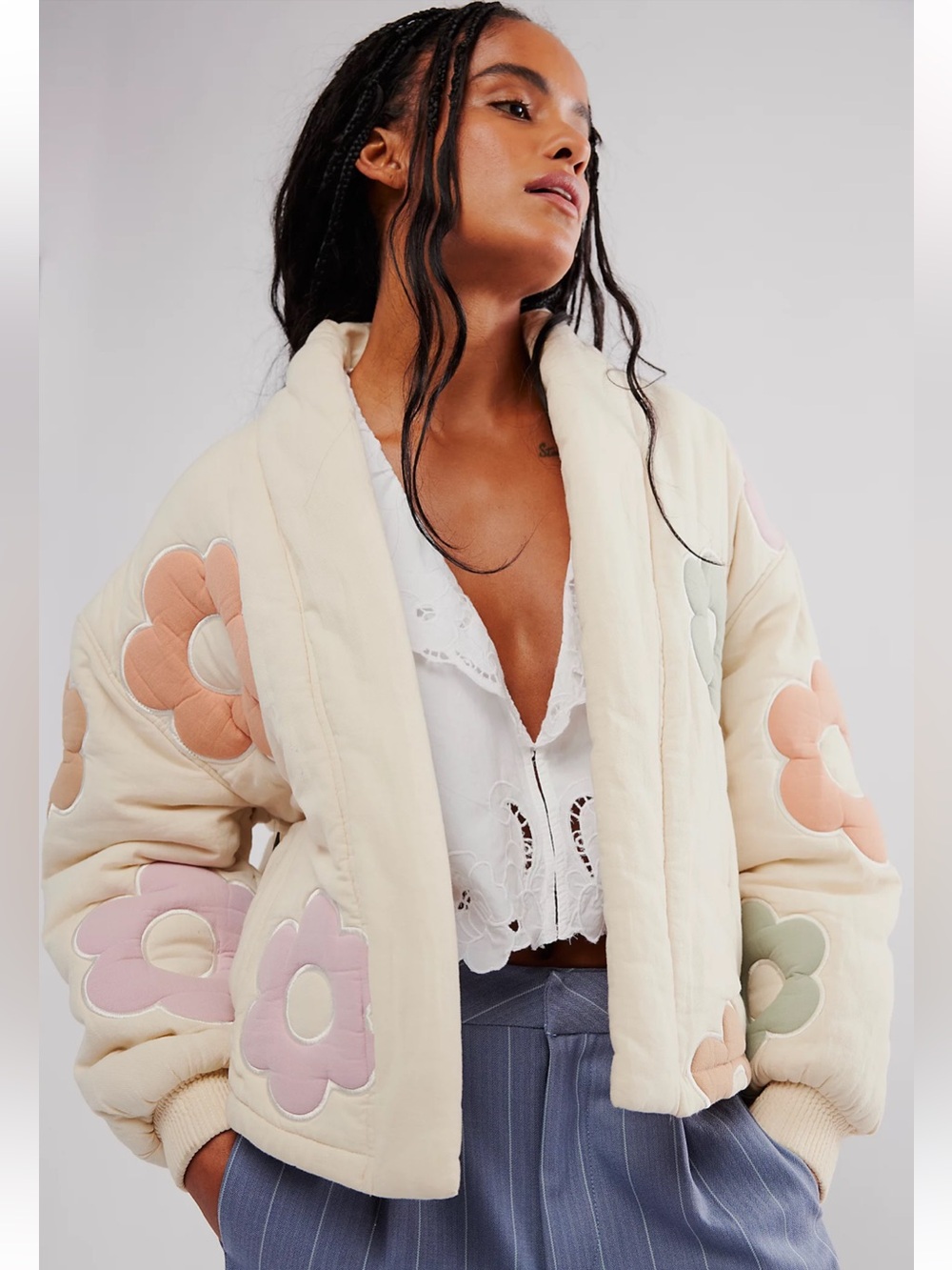 Free People Blank NYC Quilted Floral Bath Jacket Sz XS